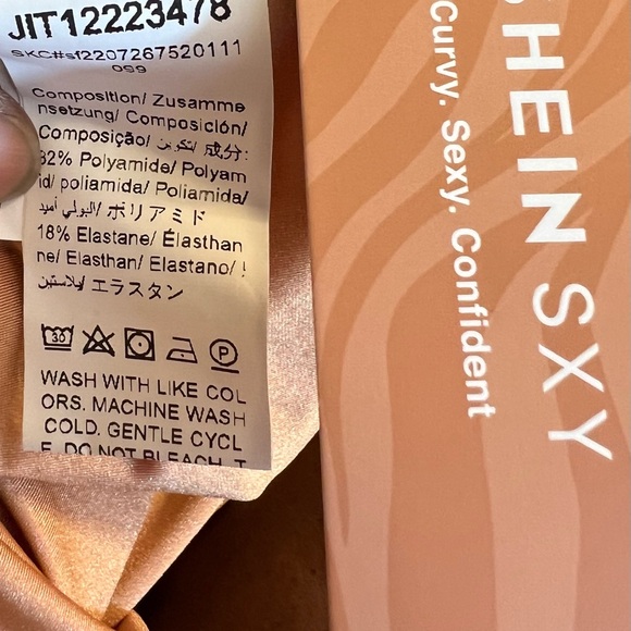 SOLD SHEIN,Women’s sexy body con satiny one shoulder peach colored dress 1XL NWT - Picture 7 of 7